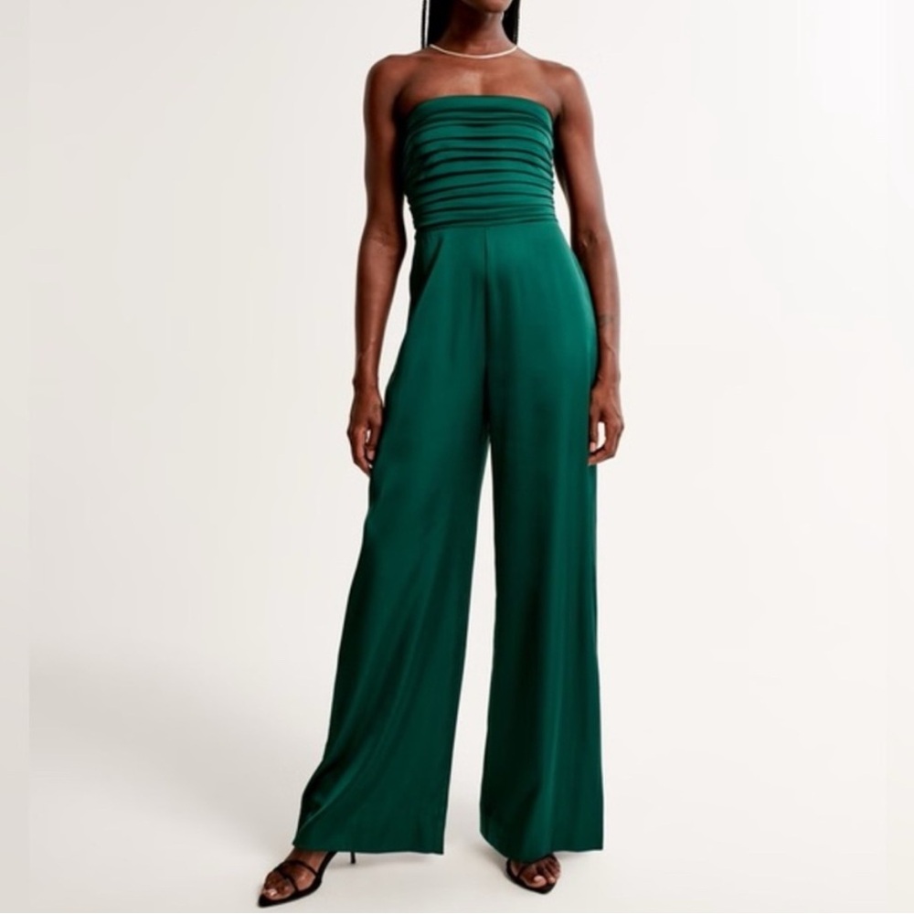 Abercrombie & Fitch Emerson Ruched Strapless Jumpsuit - Green XS PETITE